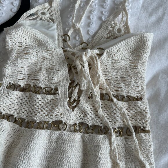 Jets One Piece Swimsuit Cotton Crochet Lace-Up Cut-out Ring Details Sz 6 - Picture 10 of 10